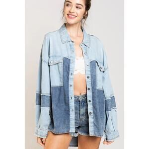 "Skyline" Denim Colorblock Shirt